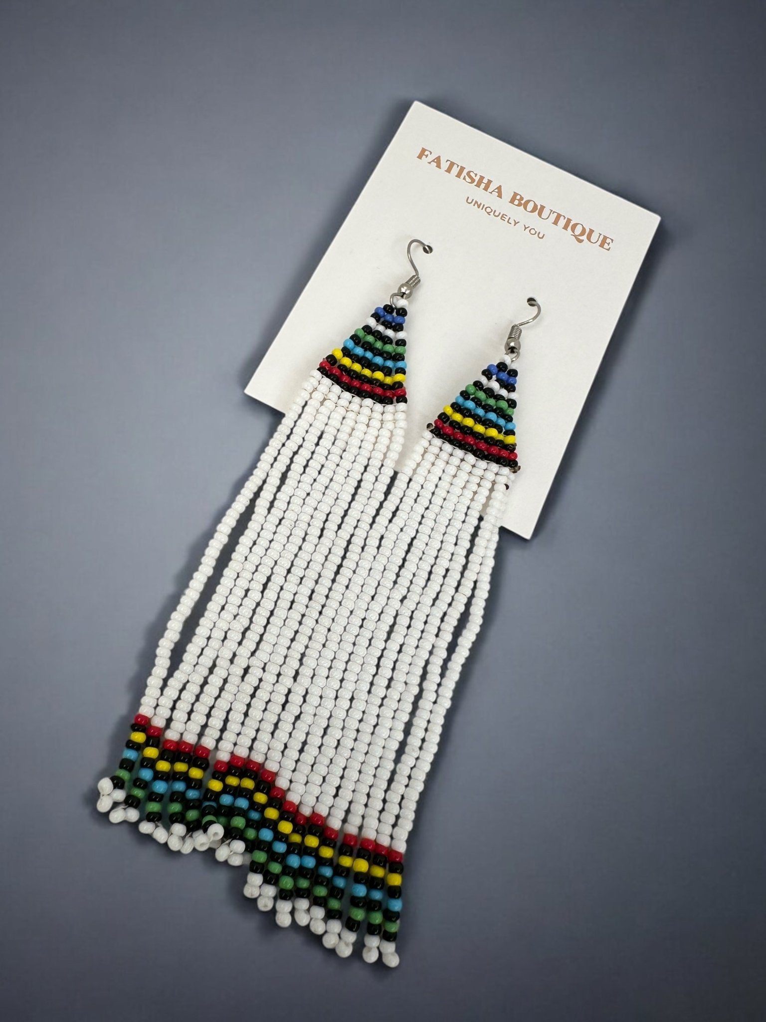Long Authentic African Maasai Zulu Beaded Dangle Earrings | Tribal Ethnic Jewellery - Fatisha Boutique