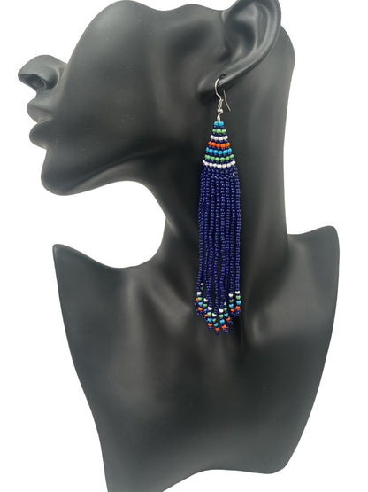 Long Authentic African Maasai Zulu Style Tribal Ethnic Tassels Dangle Earrings - Fatisha Boutique