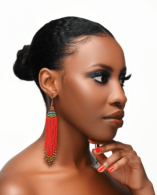 Long Authentic African Maasai Zulu Style Tribal Ethnic Tassels Dangle Earrings - Fatisha Boutique