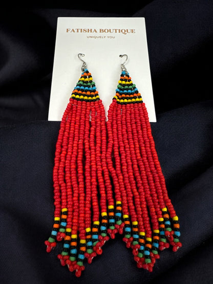 Long Authentic African Maasai Zulu Style Tribal Ethnic Tassels Dangle Earrings - Fatisha Boutique