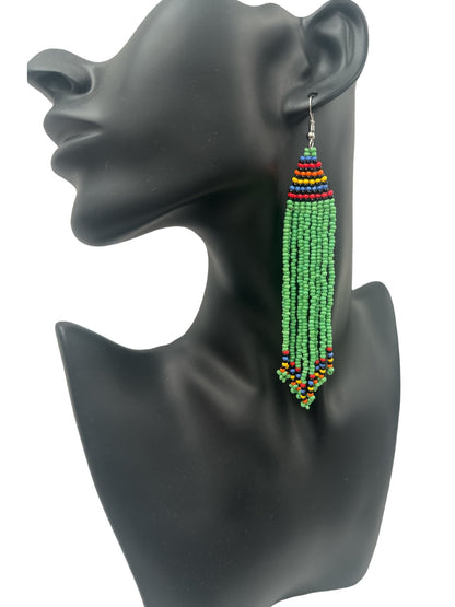 Long Authentic African Maasai Zulu Style Tribal Ethnic Tassels Dangle Earrings - Fatisha Boutique
