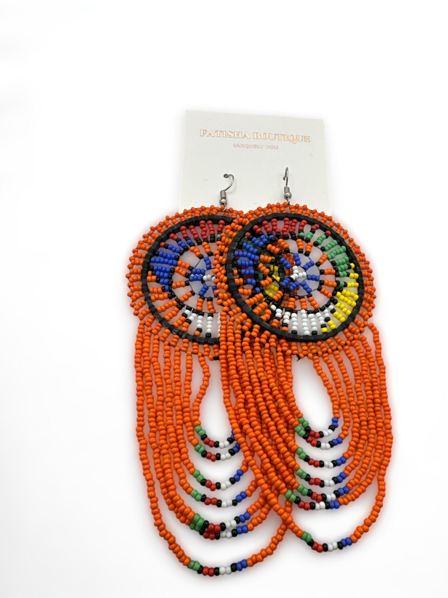 Long Authentic African Multicoloured Beads Tassel Ethnic Dangle Earrings - Fatisha Boutique