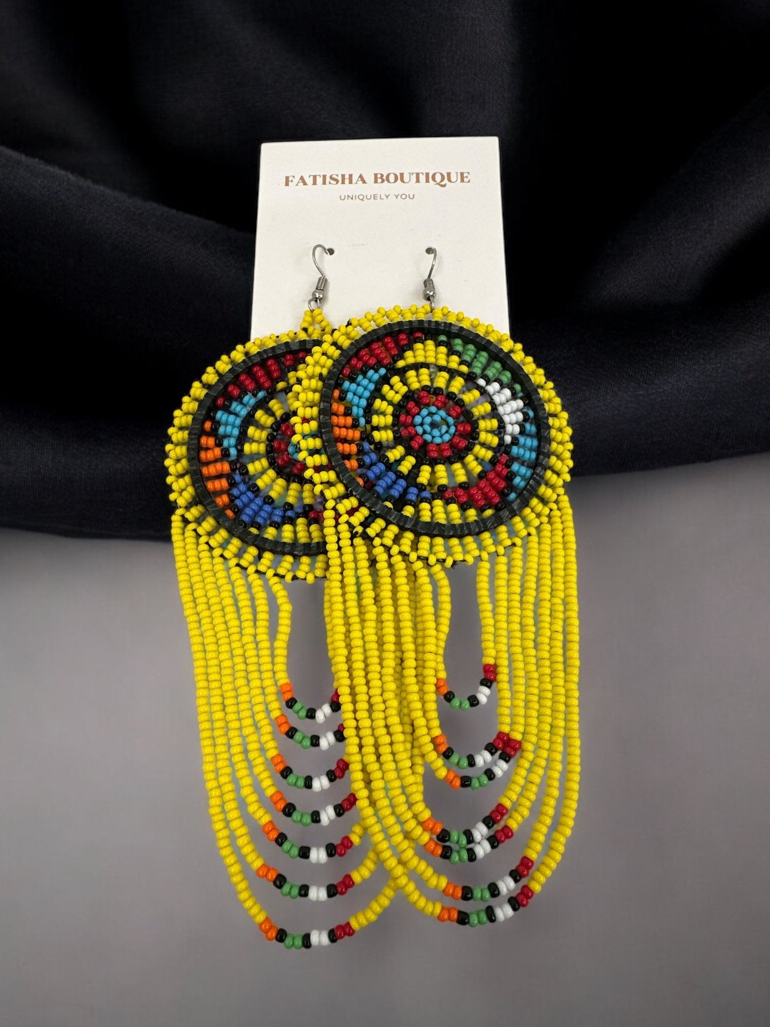 Long Authentic African Multicoloured Beads Tassel Ethnic Dangle Earrings - Fatisha Boutique