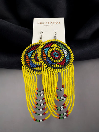 Long Authentic African Multicoloured Beads Tassel Ethnic Dangle Earrings - Fatisha Boutique