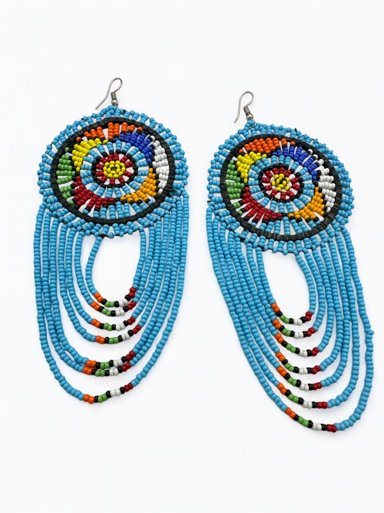 Long Authentic African Multicoloured Beads Tassel Ethnic Dangle Earrings - Fatisha Boutique