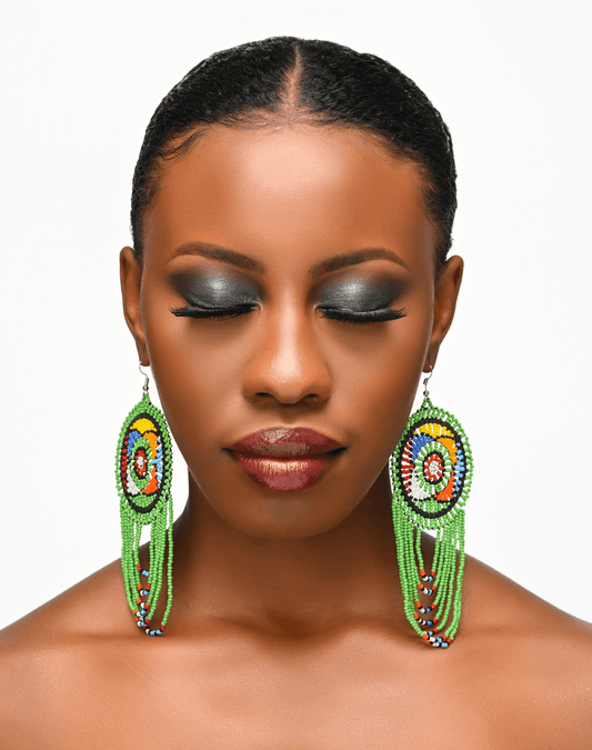 Long Authentic African Multicoloured Beads Tassel Ethnic Dangle Earrings - Fatisha Boutique