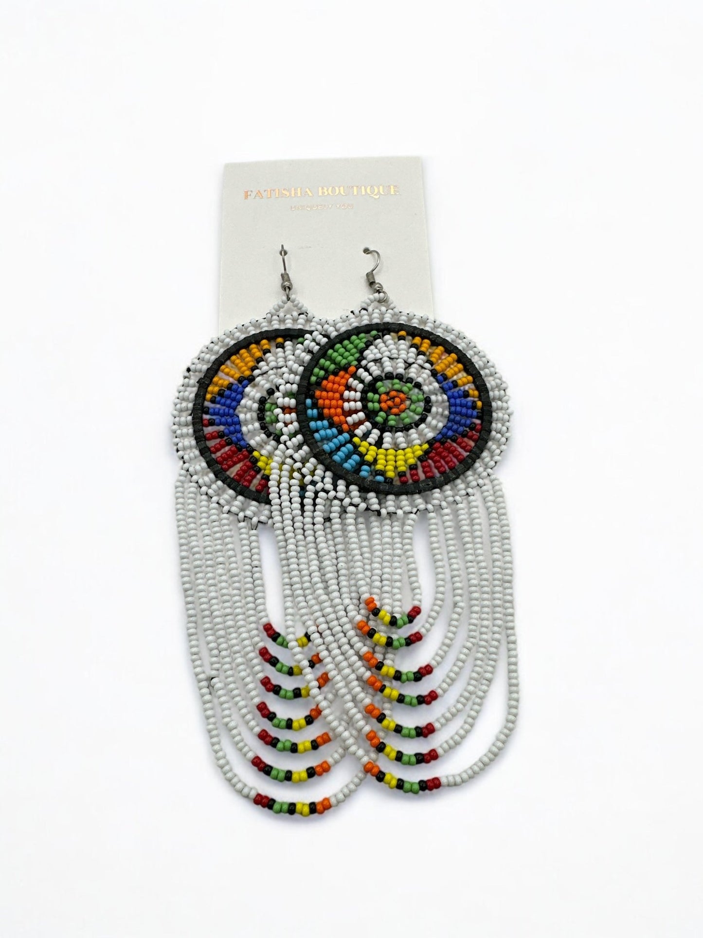 Long Authentic African Multicoloured Beads Tassel Ethnic Dangle Earrings - Fatisha Boutique
