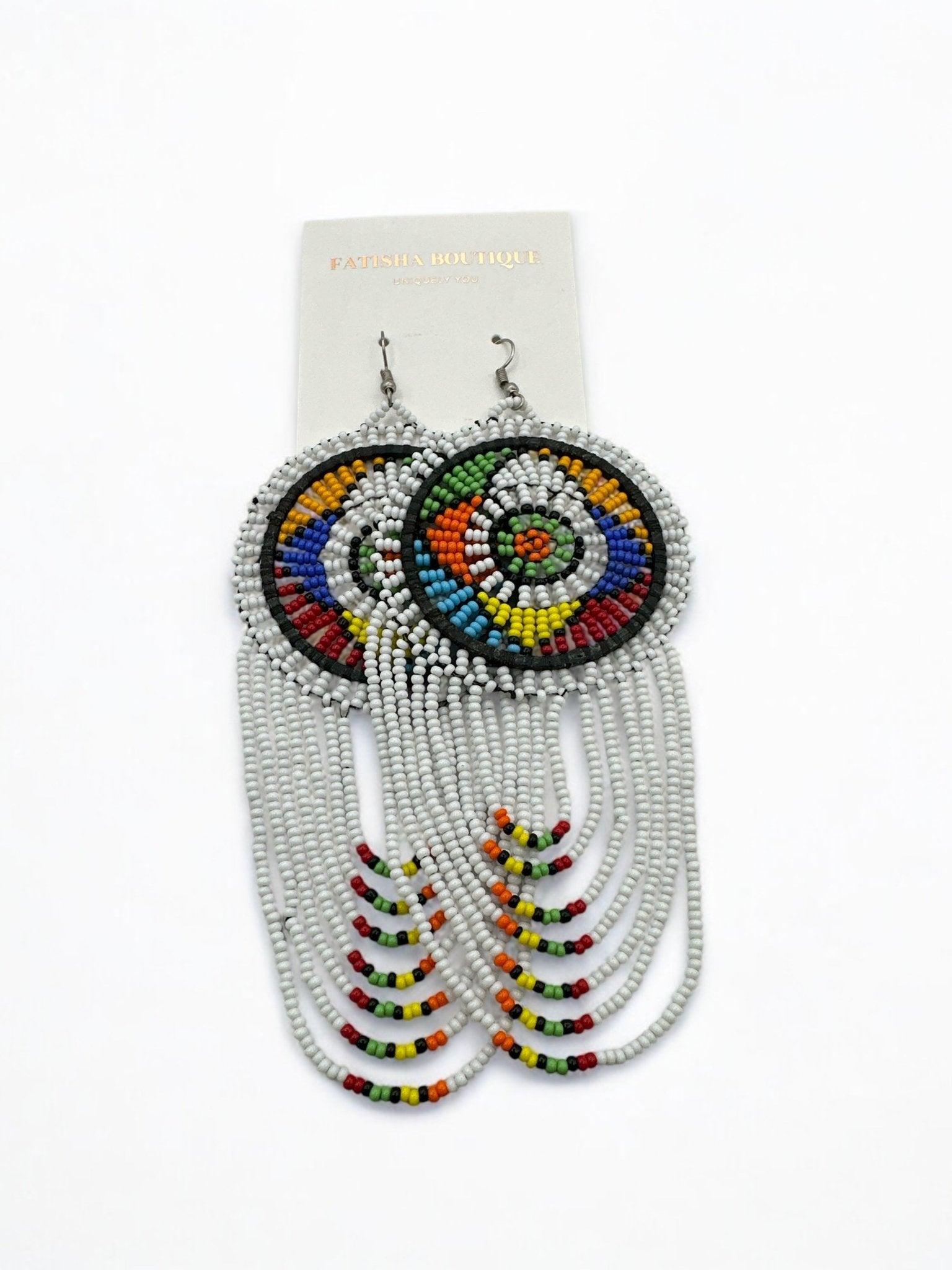 Long Authentic African Multicoloured Beads Tassel Ethnic Dangle Earrings - Fatisha Boutique