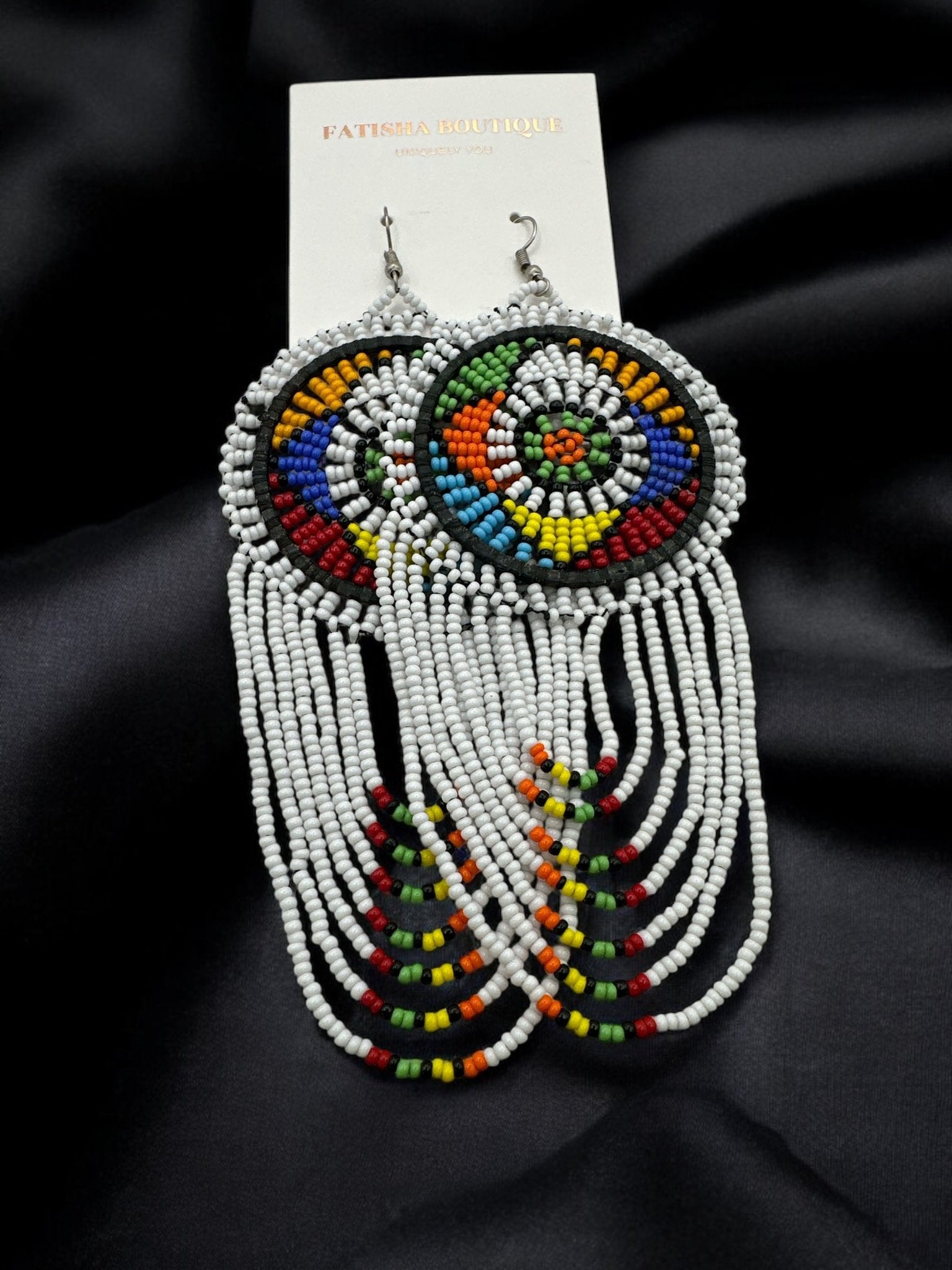 Long Authentic African Multicoloured Beads Tassel Ethnic Dangle Earrings - Fatisha Boutique