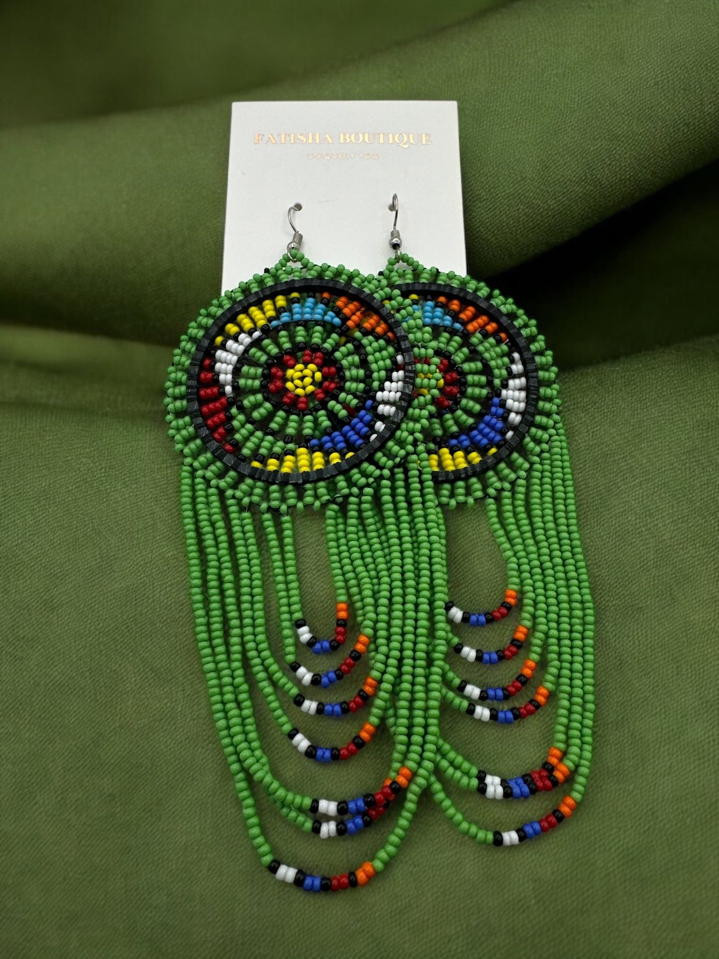Long Authentic African Multicoloured Beads Tassel Ethnic Dangle Earrings - Fatisha Boutique