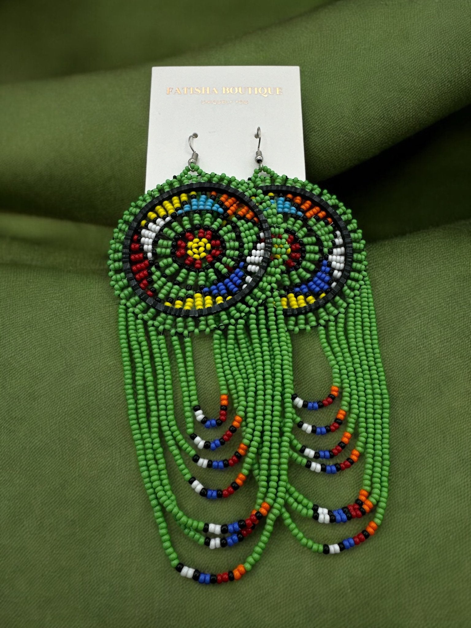 Long Authentic African Multicoloured Beads Tassel Ethnic Dangle Earrings - Fatisha Boutique