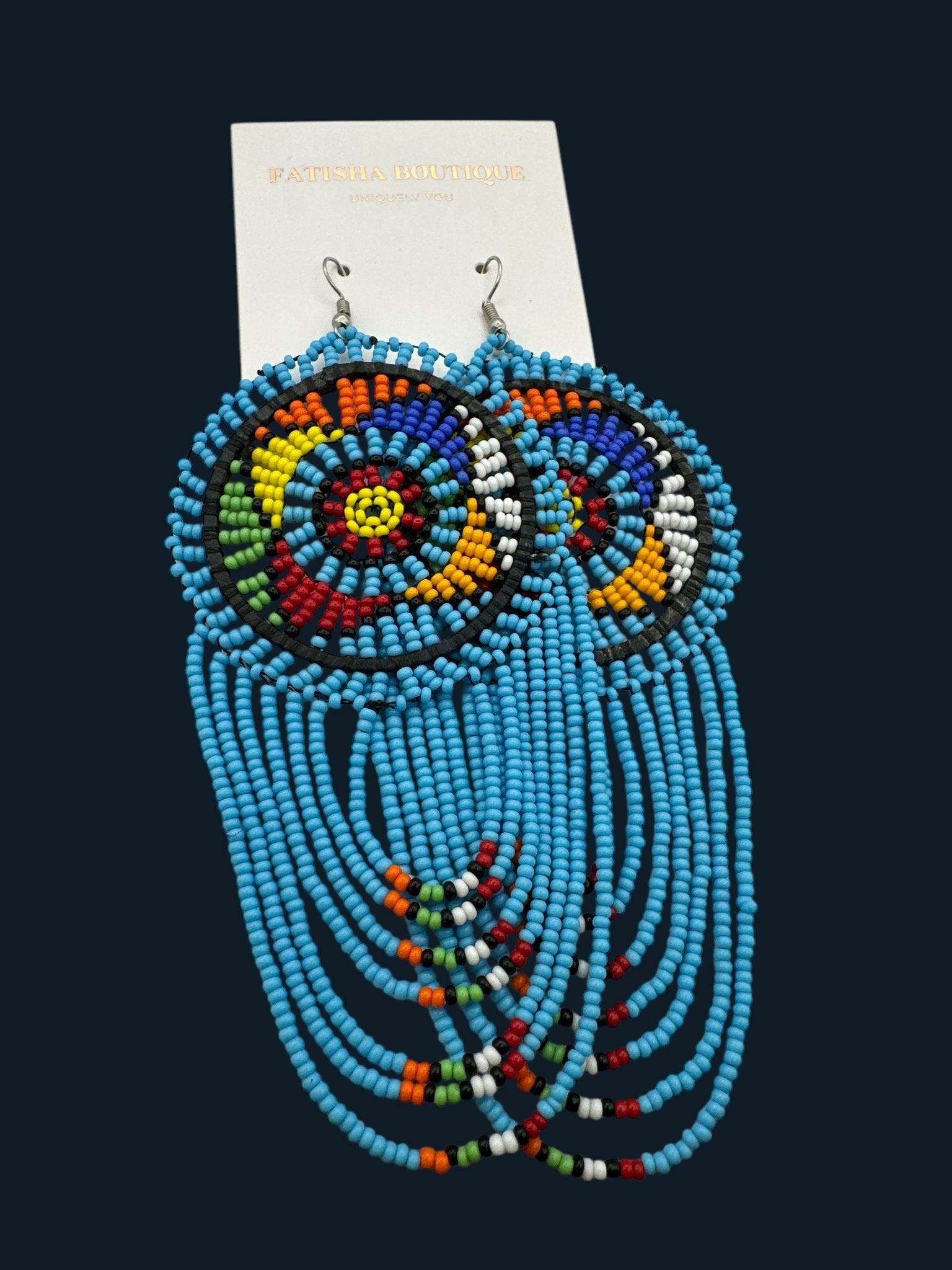 Long Authentic African Multicoloured Beads Tassel Ethnic Dangle Earrings - Fatisha Boutique