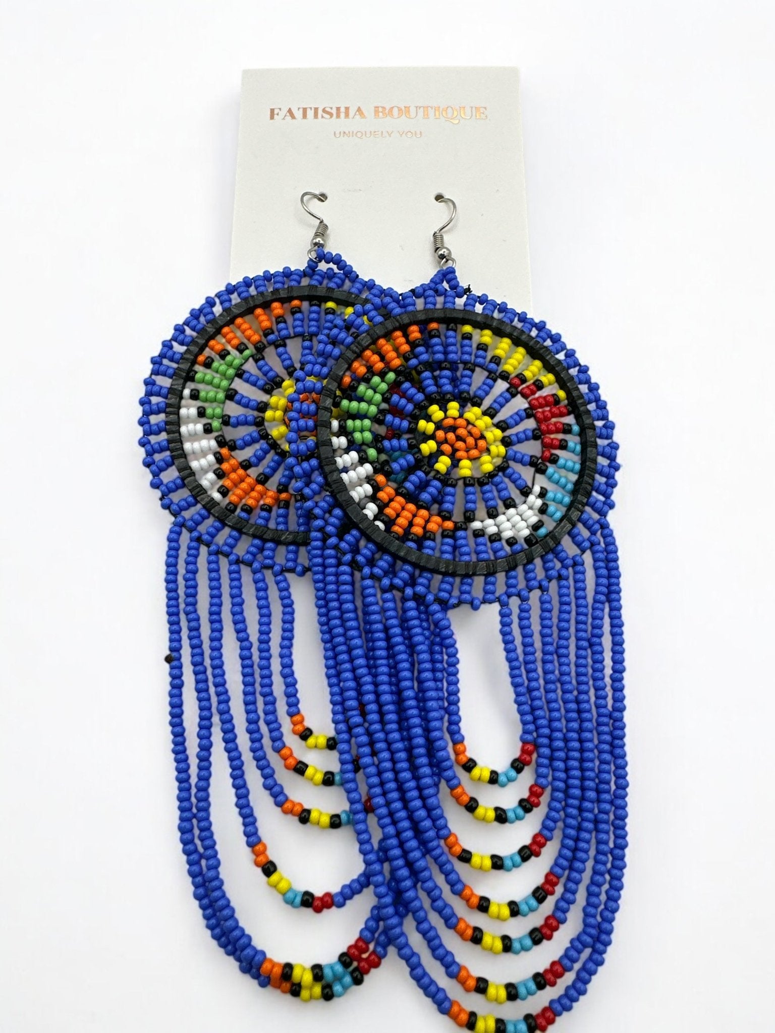 Long Authentic African Multicoloured Beads Tassel Ethnic Dangle Earrings - Fatisha Boutique