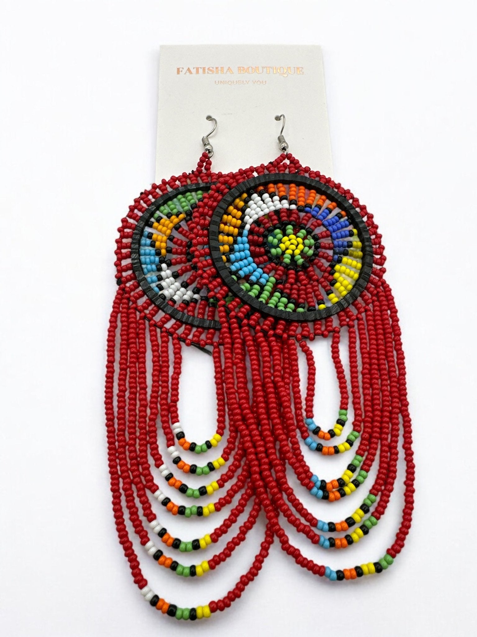 Long Authentic African Multicoloured Beads Tassel Ethnic Dangle Earrings - Fatisha Boutique