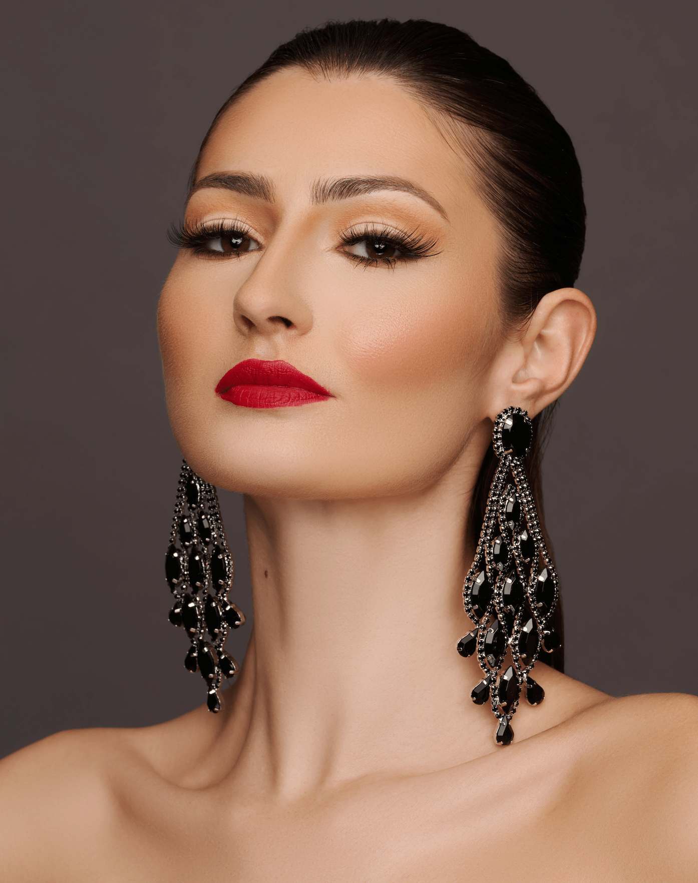 Long Black Glamorous Diamante Rhinestone Teardrop Tassel Statement Earrings - Fatisha Boutique