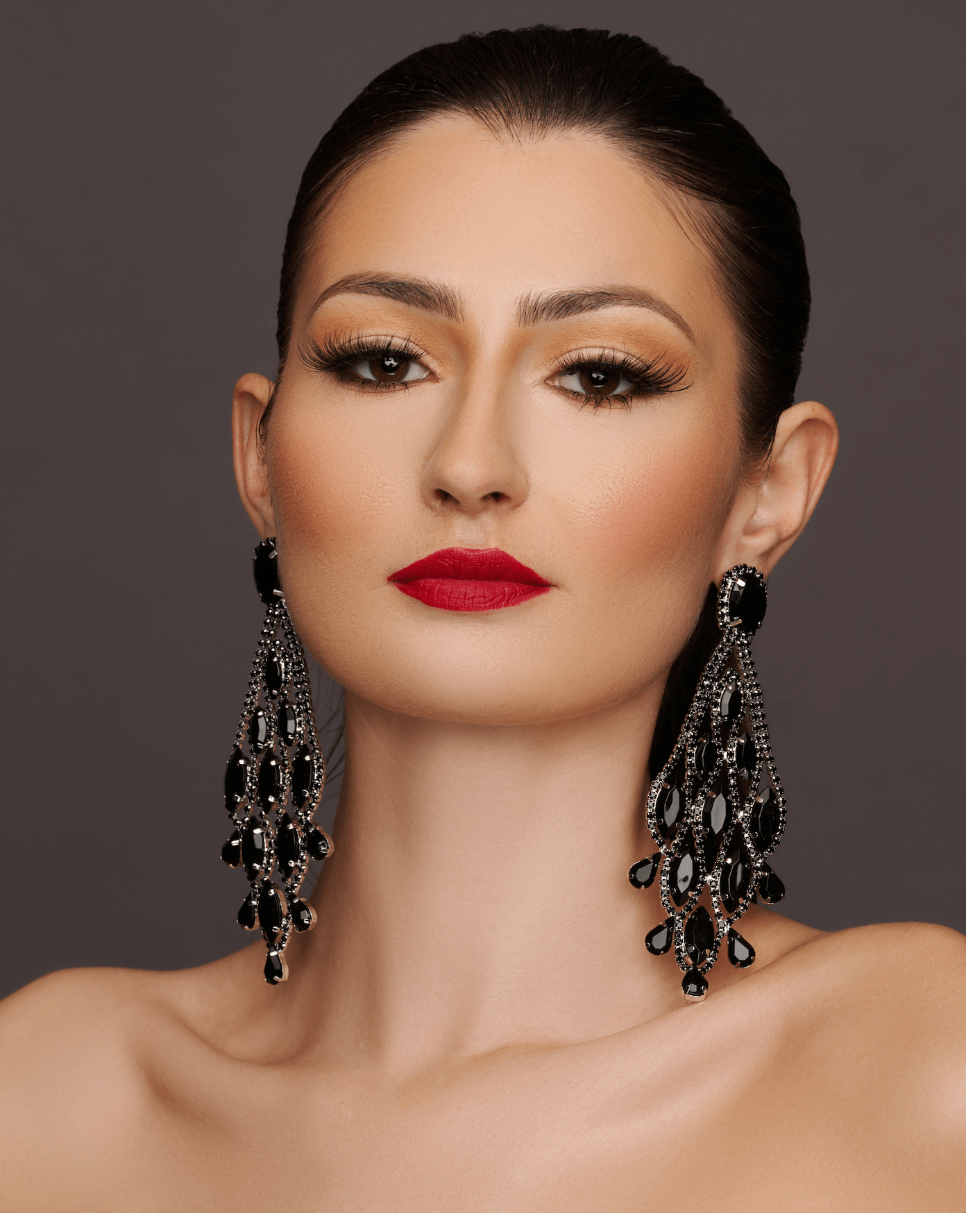 Long Black Glamorous Diamante Rhinestone Teardrop Tassel Statement Earrings - Fatisha Boutique
