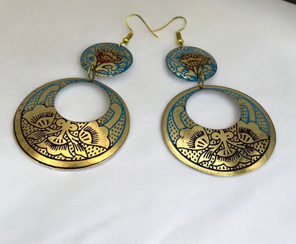 Long Bohemian Lightweight Multicolor Brass Dangle Earrings - Fatisha Boutique