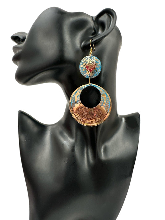 Long Bohemian Lightweight Multicolor Brass Dangle Earrings - Fatisha Boutique