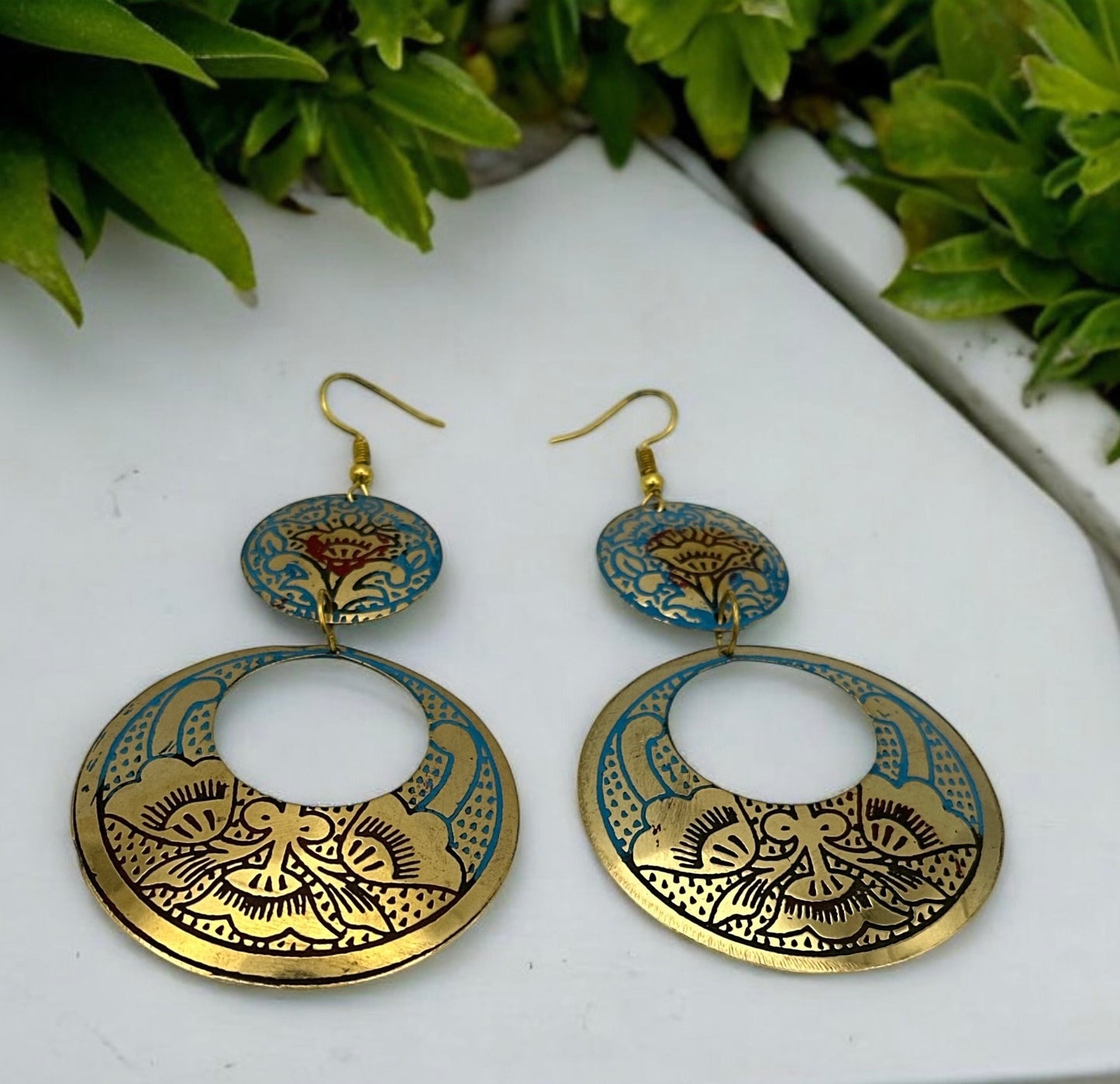 Long Bohemian Lightweight Multicolor Brass Dangle Earrings - Fatisha Boutique