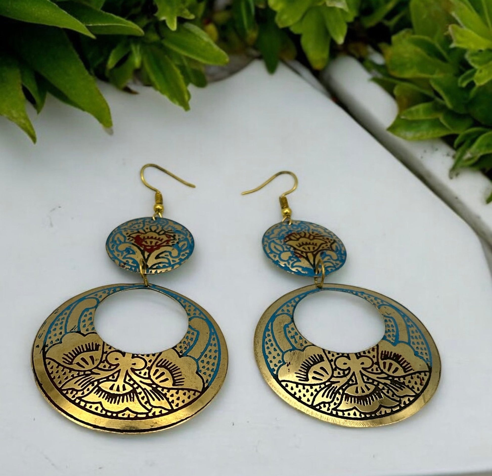 Long Bohemian Lightweight Multicolor Brass Dangle Earrings - Fatisha Boutique