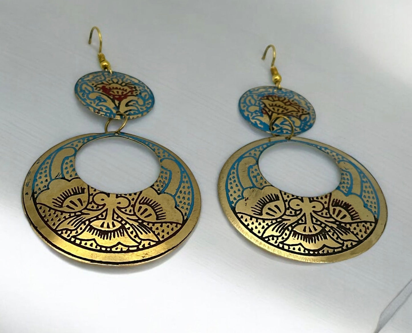 Long Bohemian Lightweight Multicolor Brass Dangle Earrings - Fatisha Boutique
