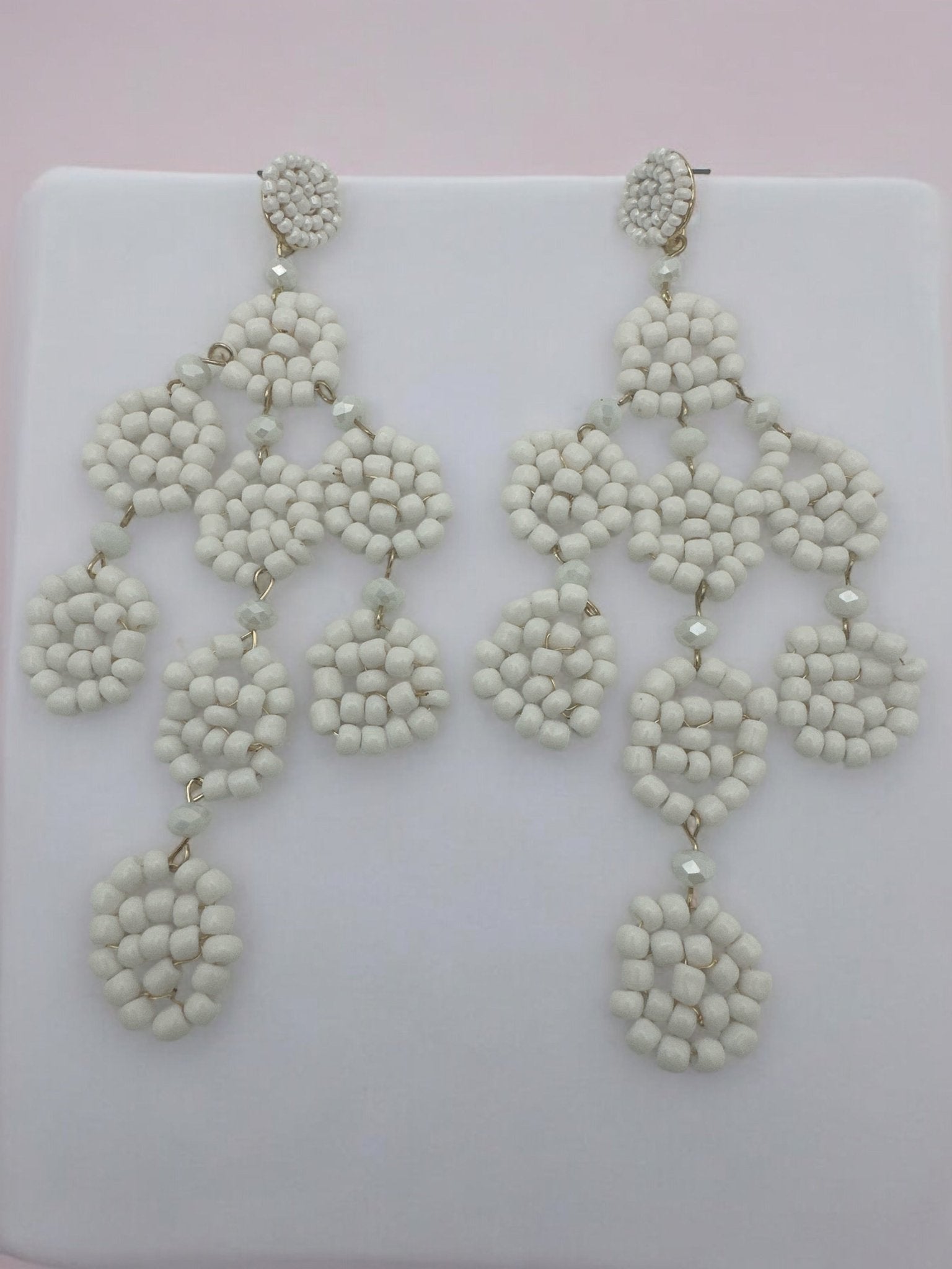 Long Bohemian White Beaded Tassel Earrings - Fatisha Boutique