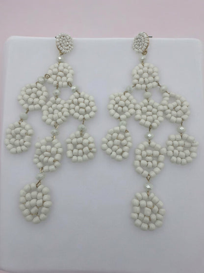 Long Bohemian White Beaded Tassel Earrings - Fatisha Boutique