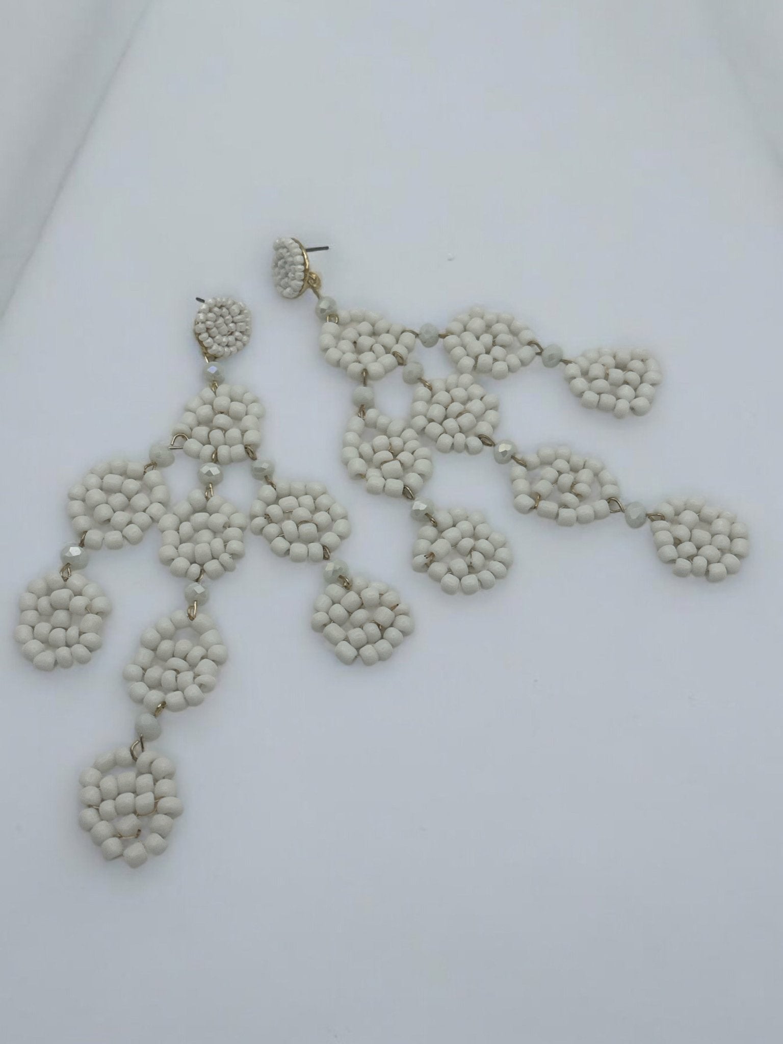 Long Bohemian White Beaded Tassel Earrings - Fatisha Boutique
