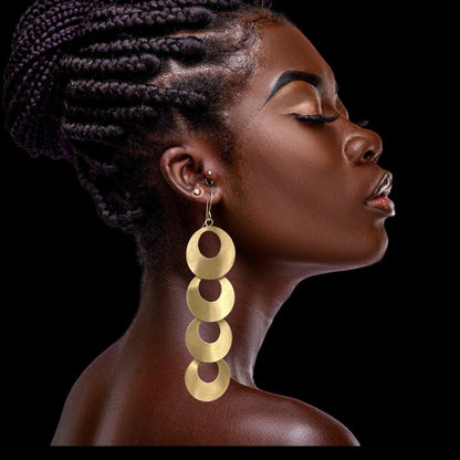 Long Brass Statement Earrings | Geometric Dangle Earrings | Handmade Jewellery - Fatisha Boutique