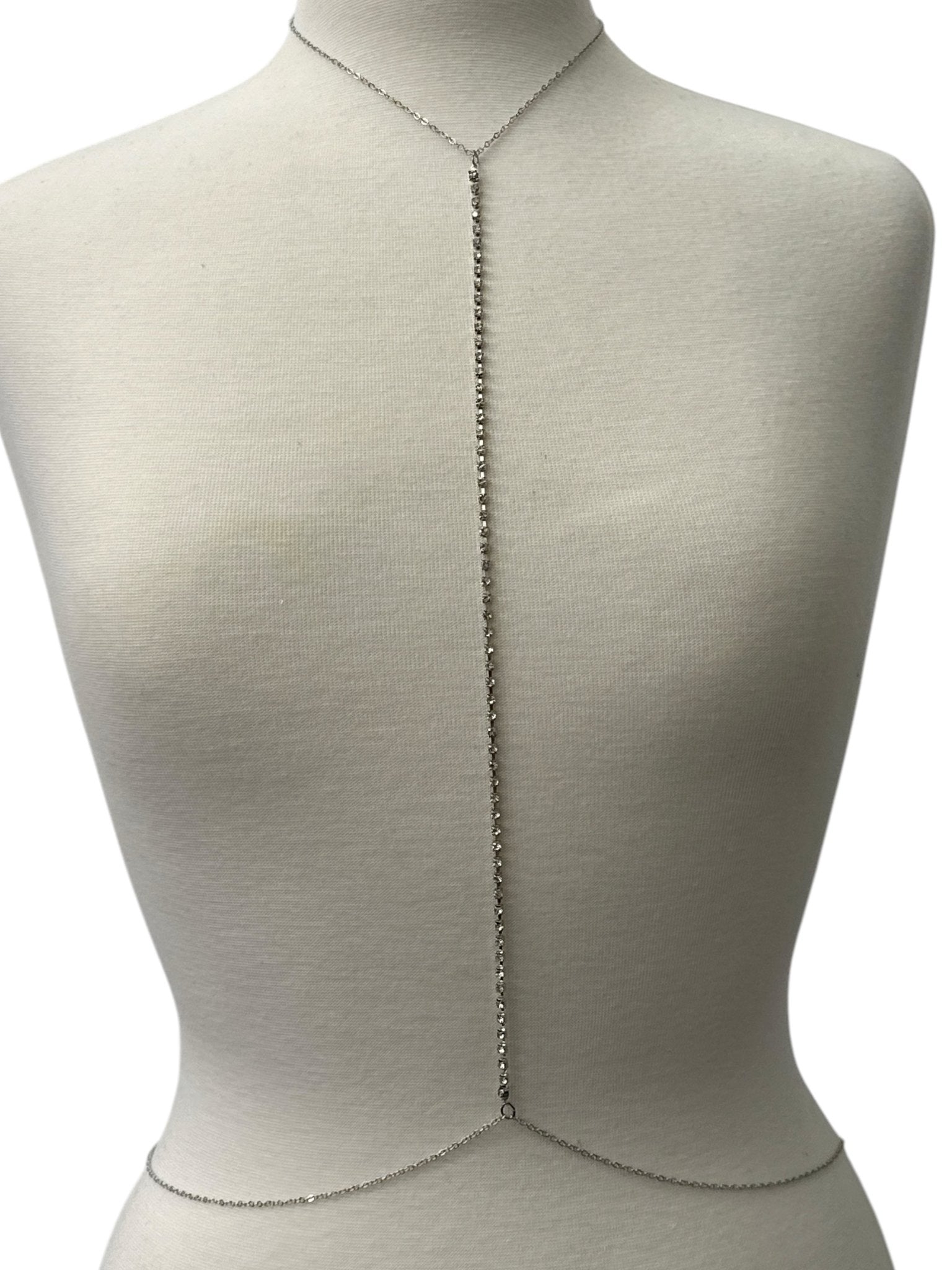 Long Centred Rhinestone Bralette Statement Body Chain - Fatisha Boutique