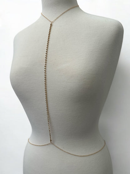 Long Centred Rhinestone Bralette Statement Body Chain - Fatisha Boutique