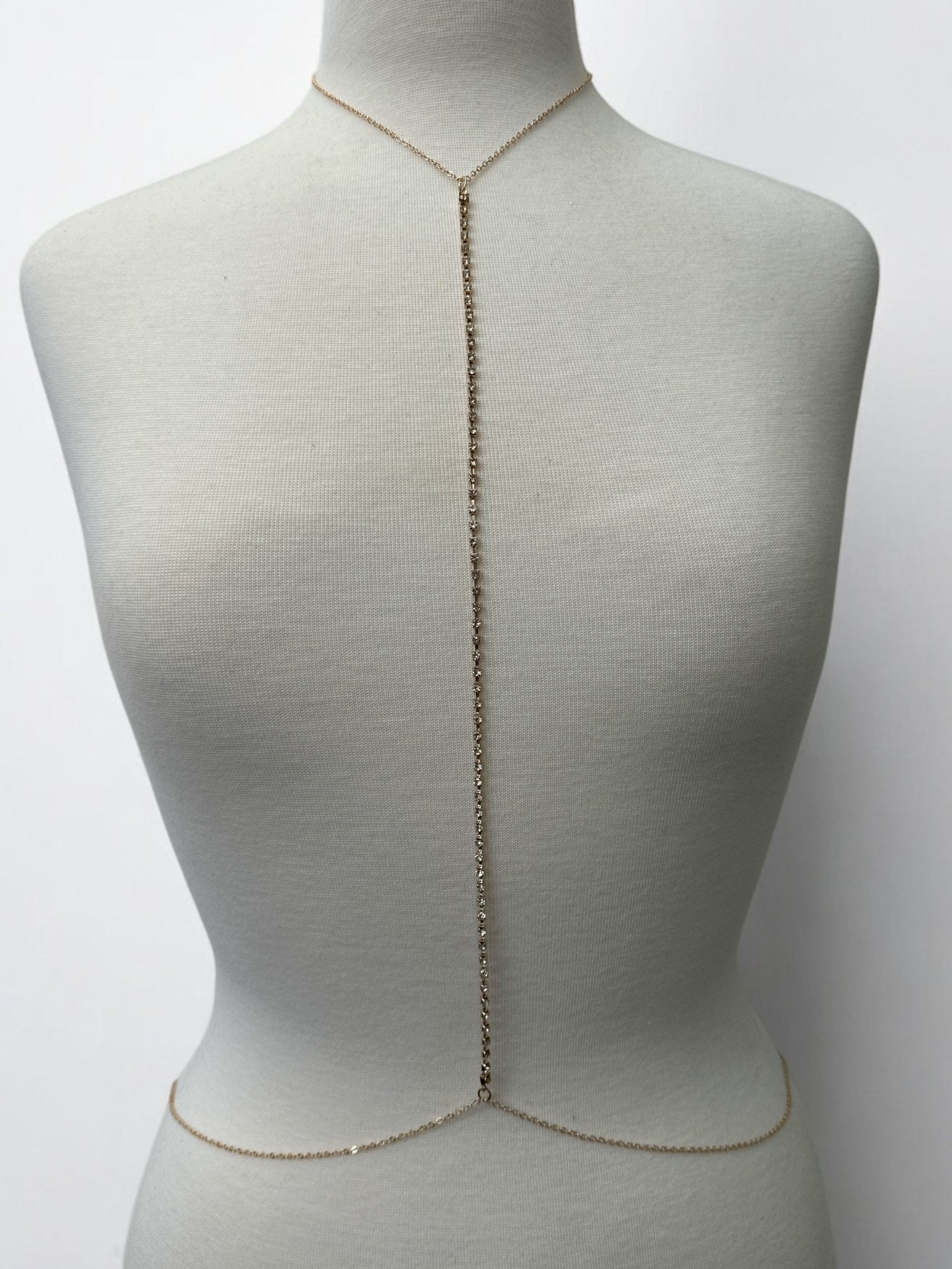 Long Centred Rhinestone Bralette Statement Body Chain - Fatisha Boutique