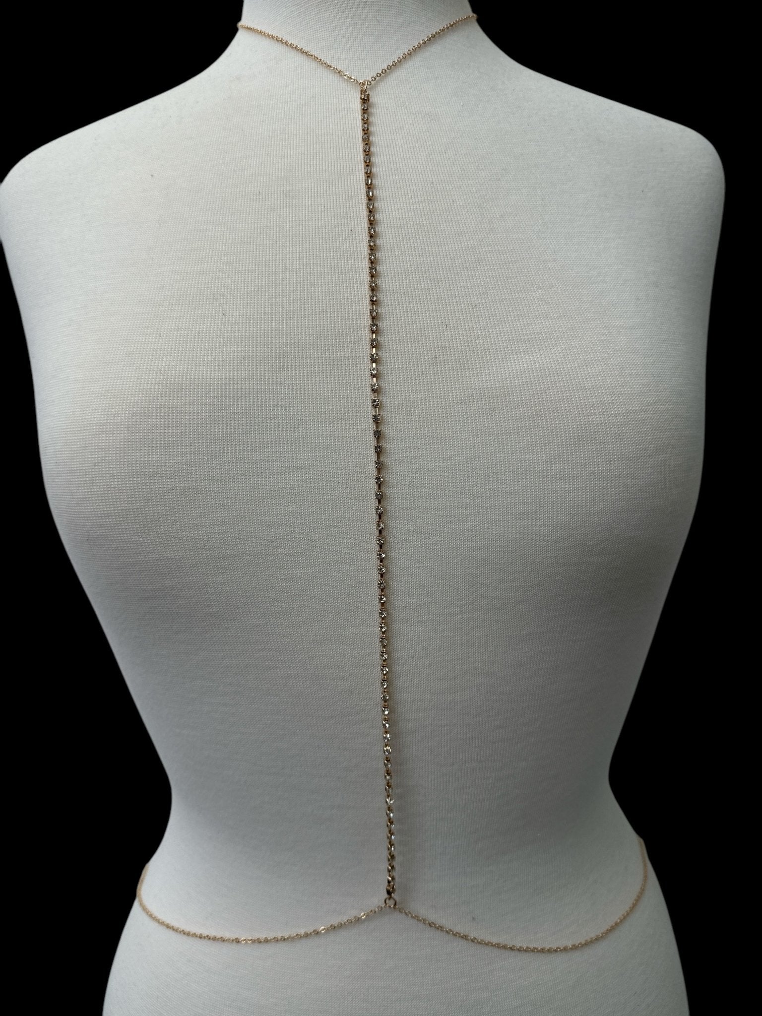 Long Centred Rhinestone Bralette Statement Body Chain - Fatisha Boutique