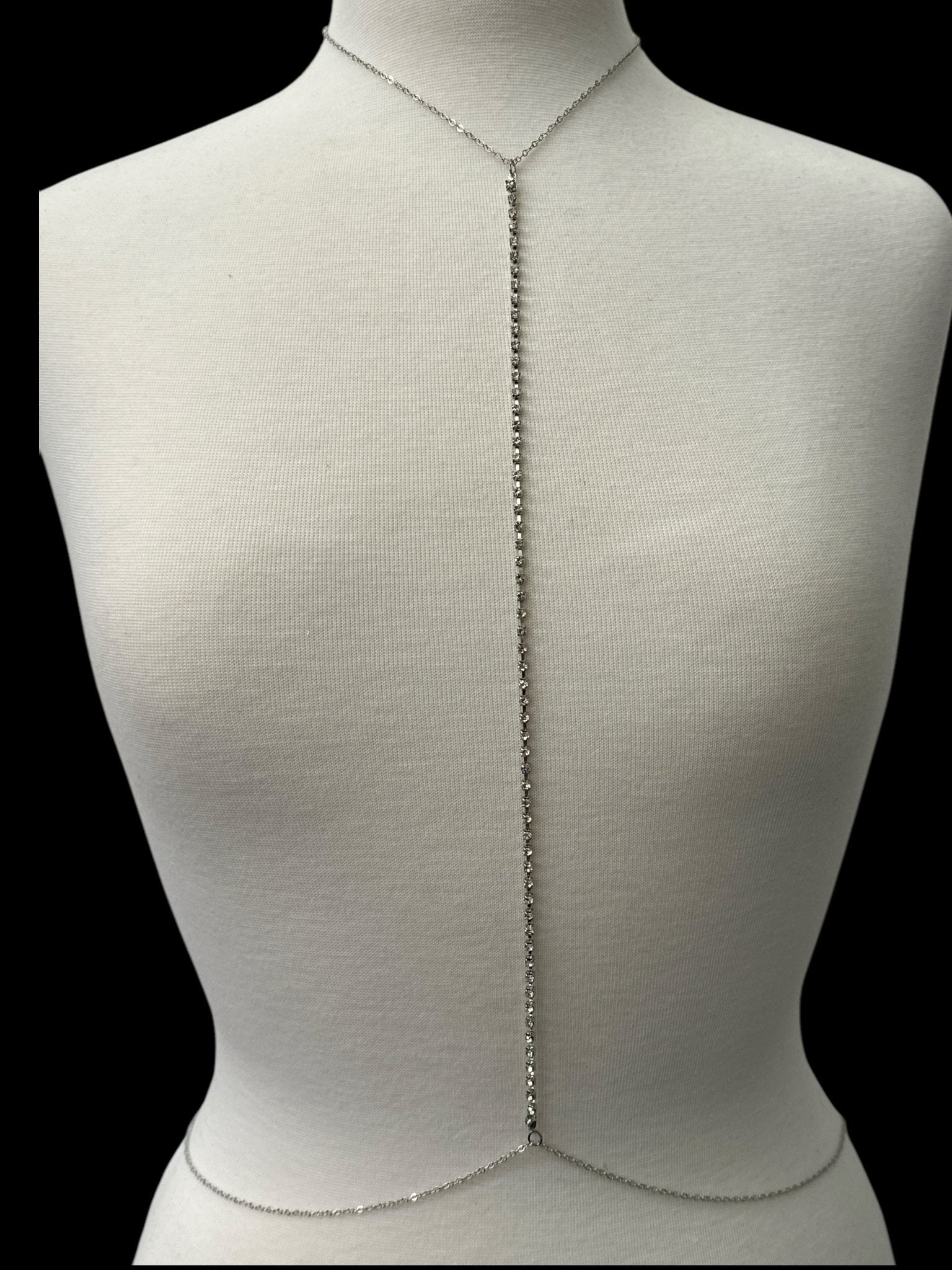 Long Centred Rhinestone Bralette Statement Body Chain - Fatisha Boutique