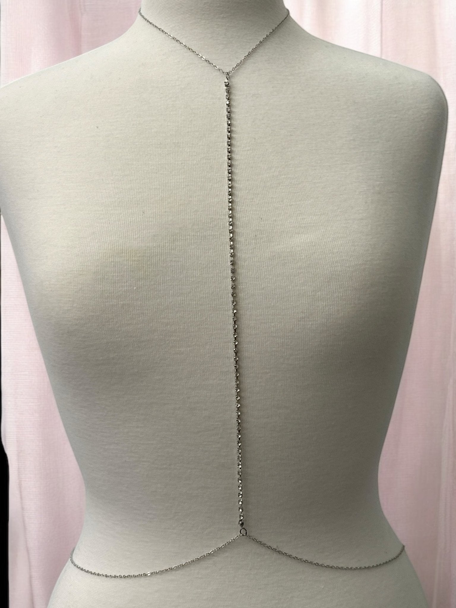Long Centred Rhinestone Bralette Statement Body Chain - Fatisha Boutique
