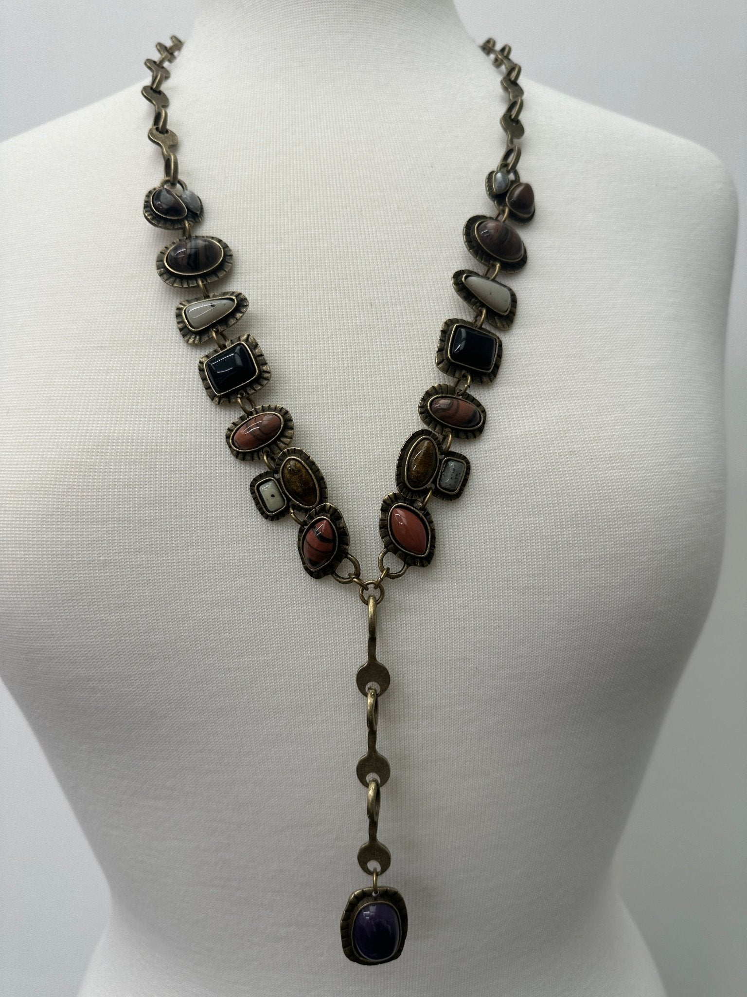 Long Charming Multicolour Retro Vintage Style Tribal Resin Statement Necklace - Fatisha Boutique