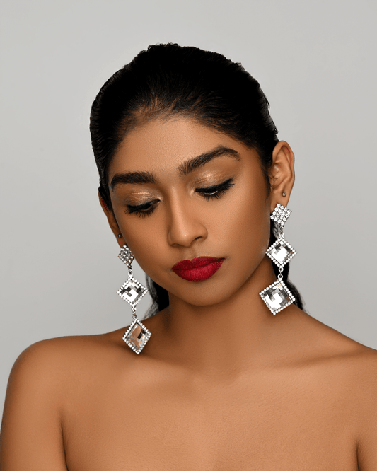 Long Crystal Rhinestone Drop Earrings - Elegant Statement Jewellery - Fatisha Boutique