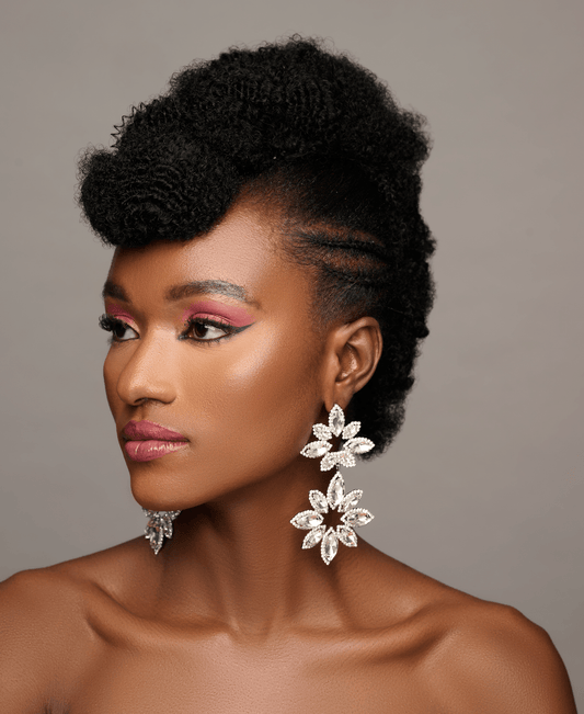 Long Diamante Rhinestone Daisy Flower Stud Dangle Earrings - Fatisha Boutique