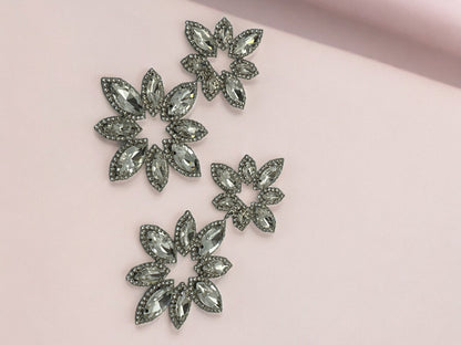 Long Diamante Rhinestone Daisy Flower Stud Dangle Earrings - Fatisha Boutique