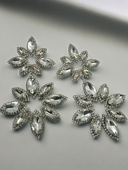 Long Diamante Rhinestone Daisy Flower Stud Dangle Earrings - Fatisha Boutique