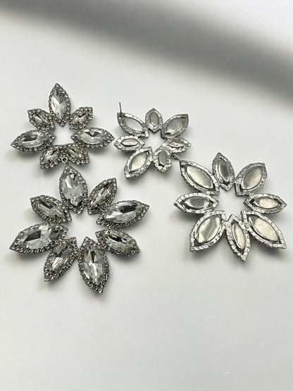 Long Diamante Rhinestone Daisy Flower Stud Dangle Earrings - Fatisha Boutique