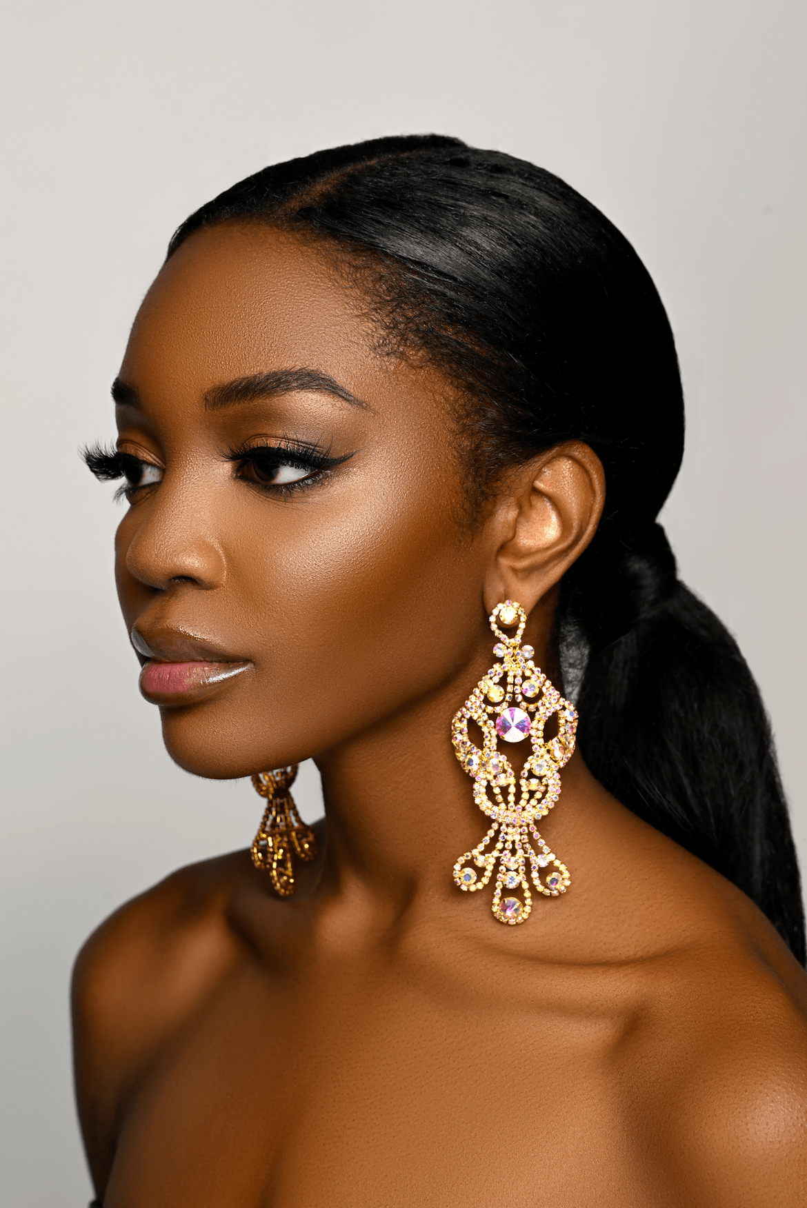 Long Elegant AB Colour Diamante Rhinestone Tassel Teardrop Dangle Earrings - Fatisha Boutique