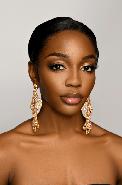 Long Elegant AB Colour Diamante Rhinestone Tassel Teardrop Dangle Earrings - Fatisha Boutique