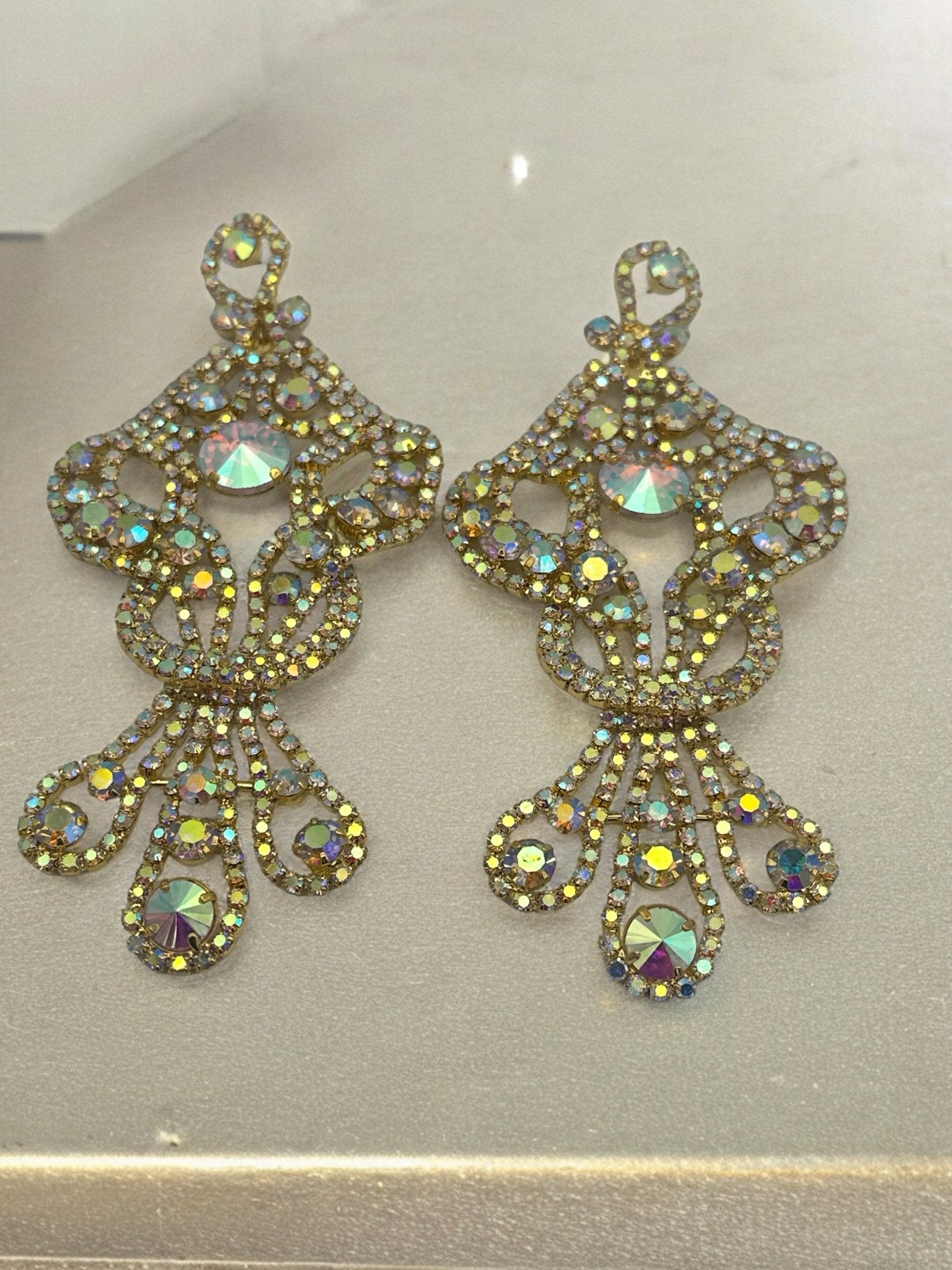 Long Elegant AB Colour Diamante Rhinestone Tassel Teardrop Dangle Earrings - Fatisha Boutique