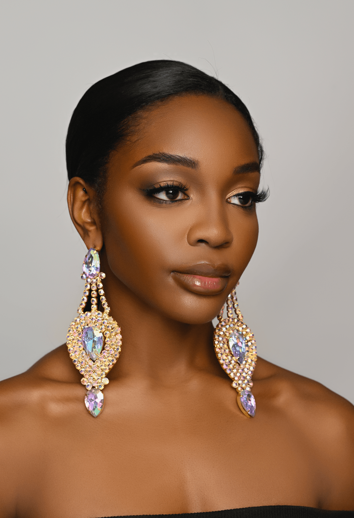 Long Elegant AB Colour Diamante Rhinestones Statement Dangle Earrings - Fatisha Boutique