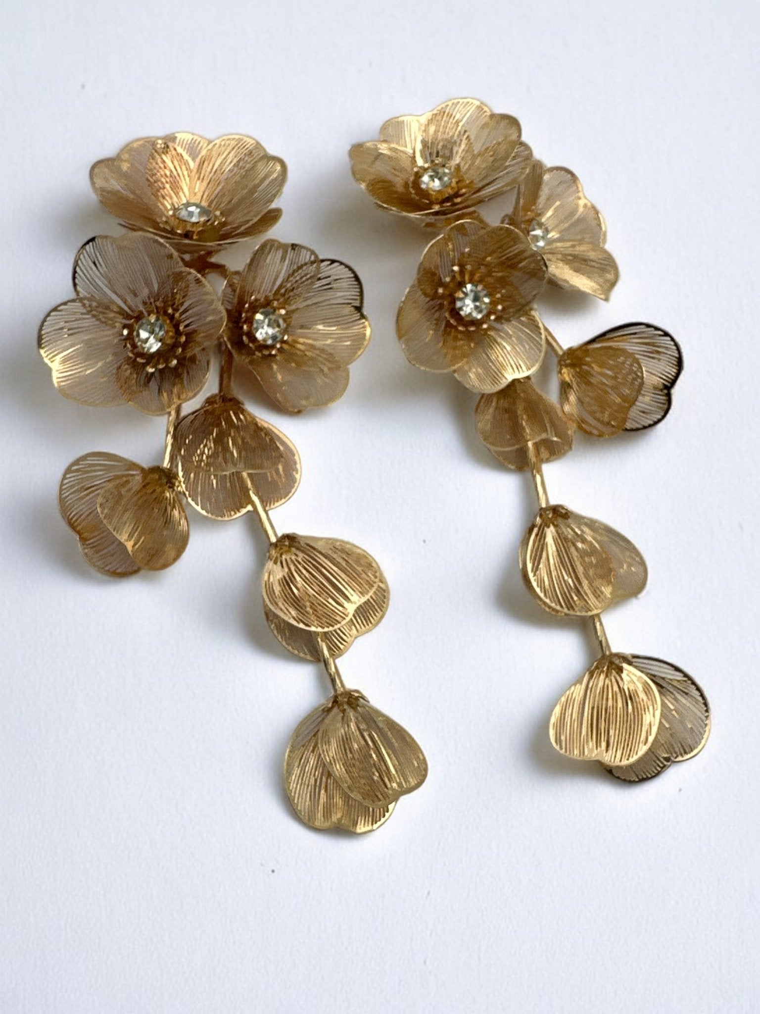 Long Elegant Alloy Flower Rhinestone Statement Dangle Earrings - Fatisha Boutique