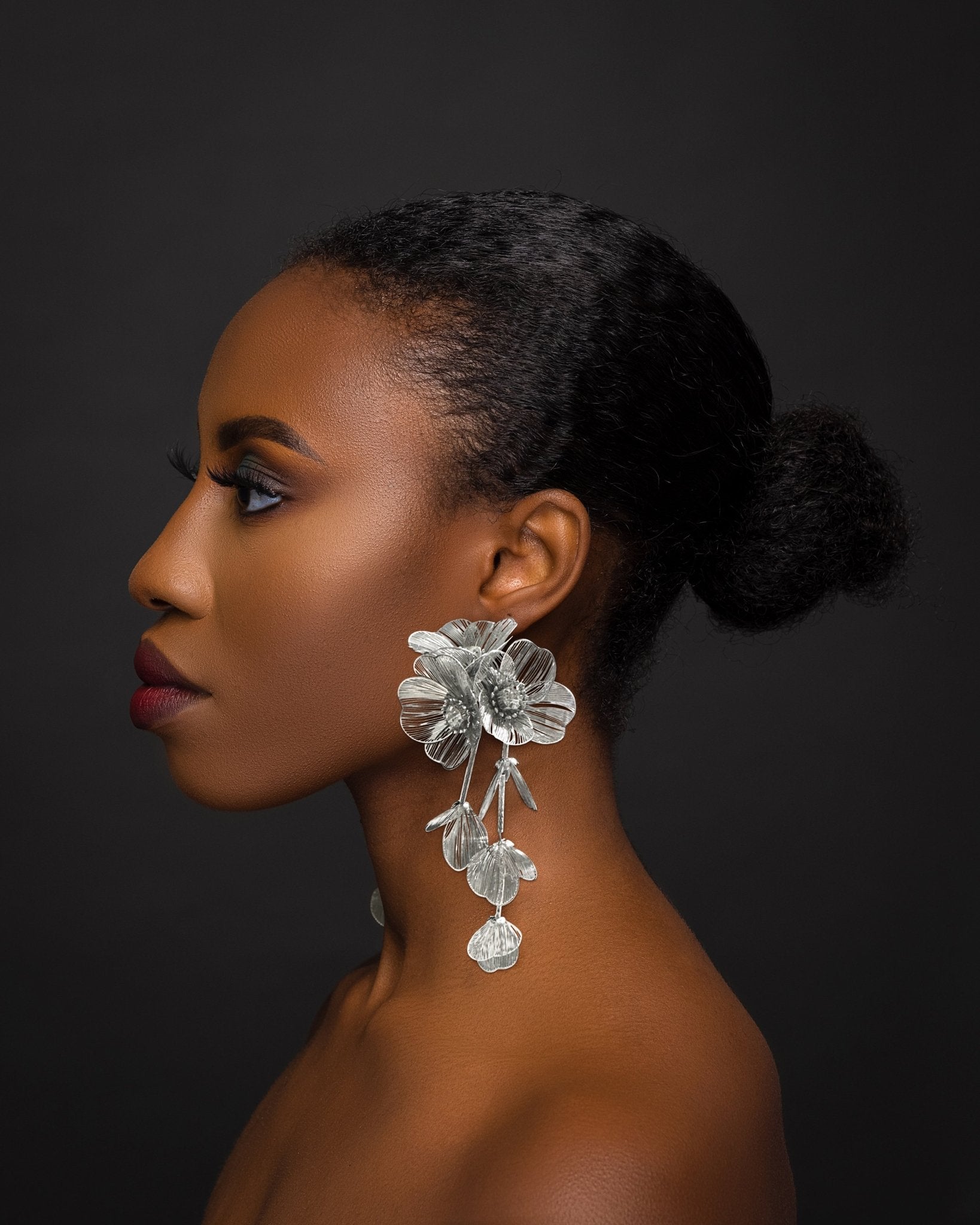 Long Elegant Alloy Flower Rhinestone Statement Dangle Earrings - Fatisha Boutique
