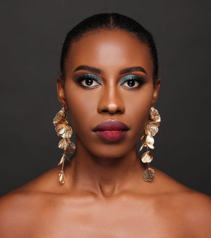Long Elegant Alloy Flower Rhinestone Statement Dangle Earrings - Fatisha Boutique