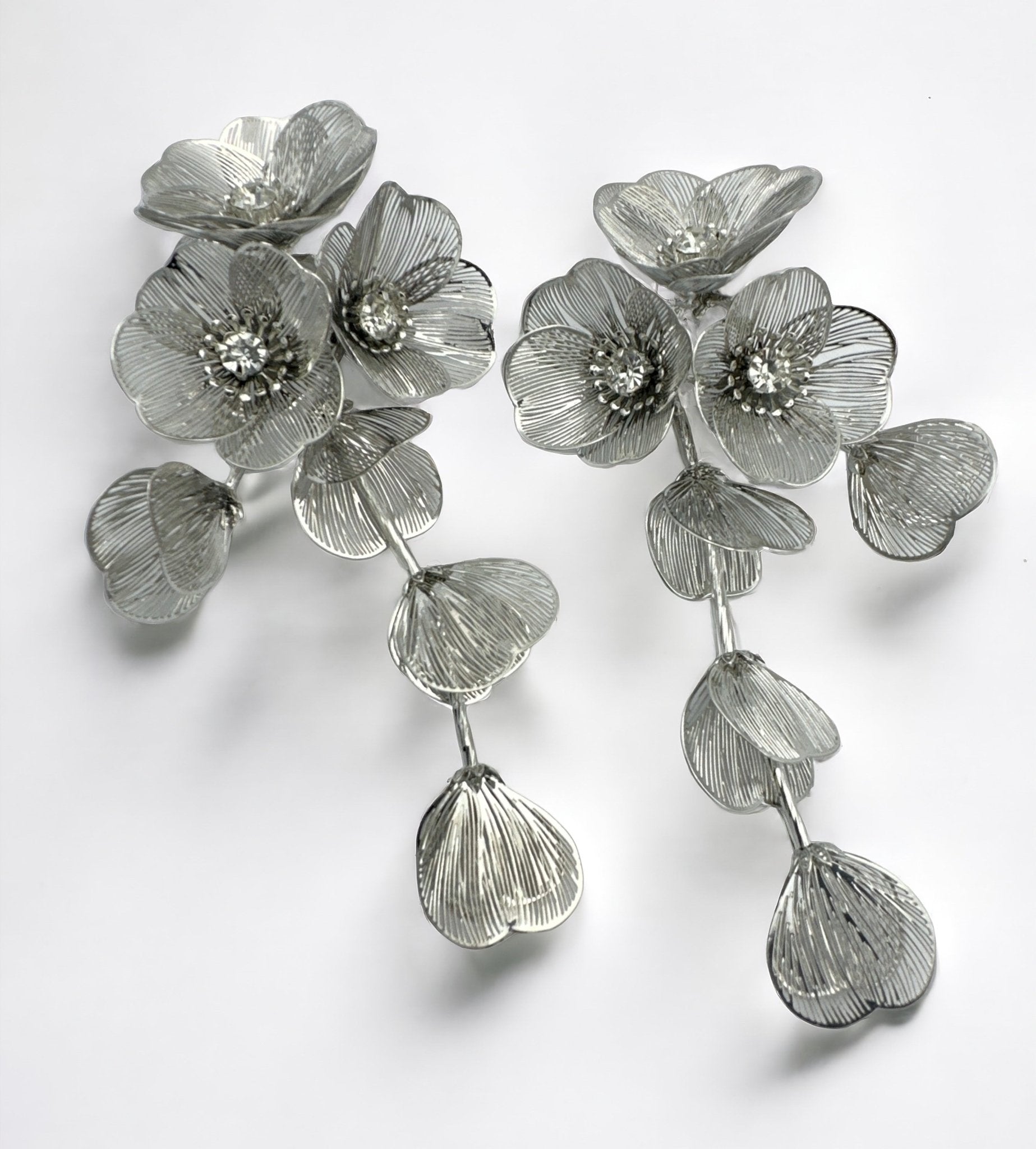 Long Elegant Alloy Flower Rhinestone Statement Dangle Earrings - Fatisha Boutique