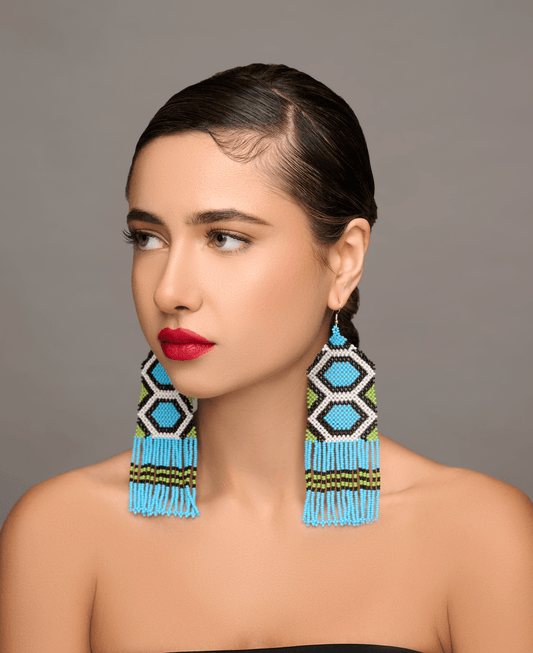 Long Elegant Authentic Blue African Ethnic Native Dangle Statement Earrings - Fatisha Boutique